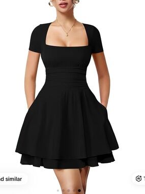 NWT OYS Square Neck Black Mini Dress with Ruffle Hem